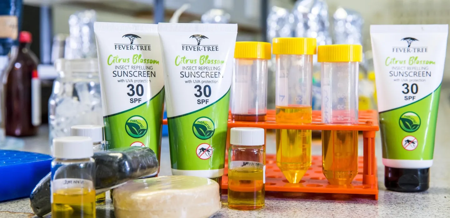 Sunscreen and more products displayed