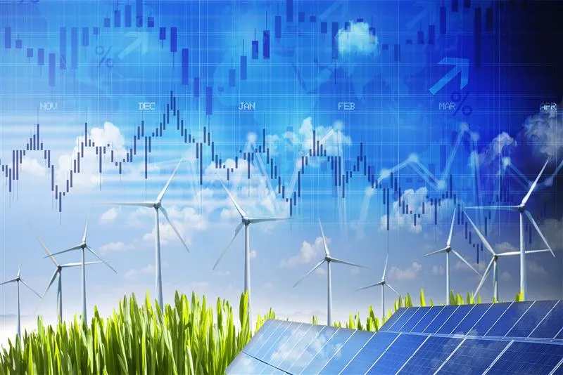 Graphic with wind turbines and solar panels